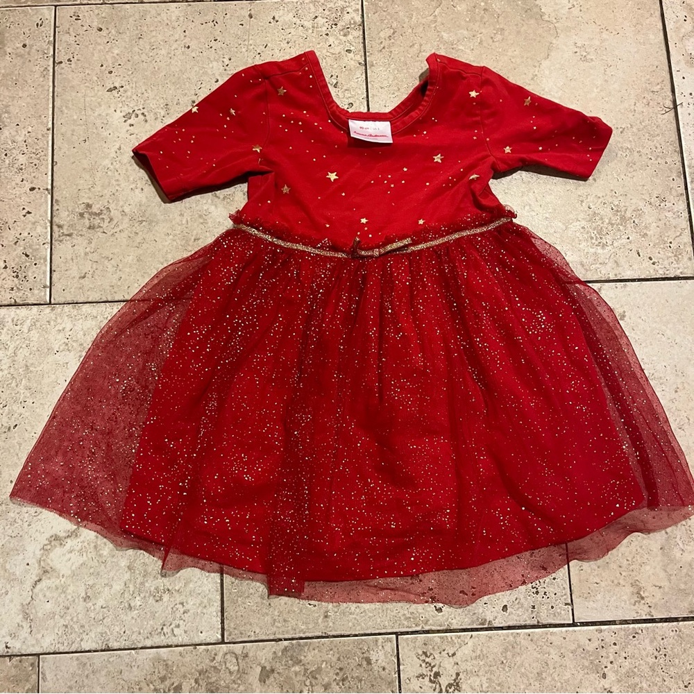 Hanna Andersson Red and Gold Glitter Tulle Dress - Size 3T